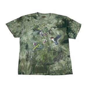 Vintage The Mountain Hummingbird T-Shirt Men's XL Green Tie Dye Nature Art 1996